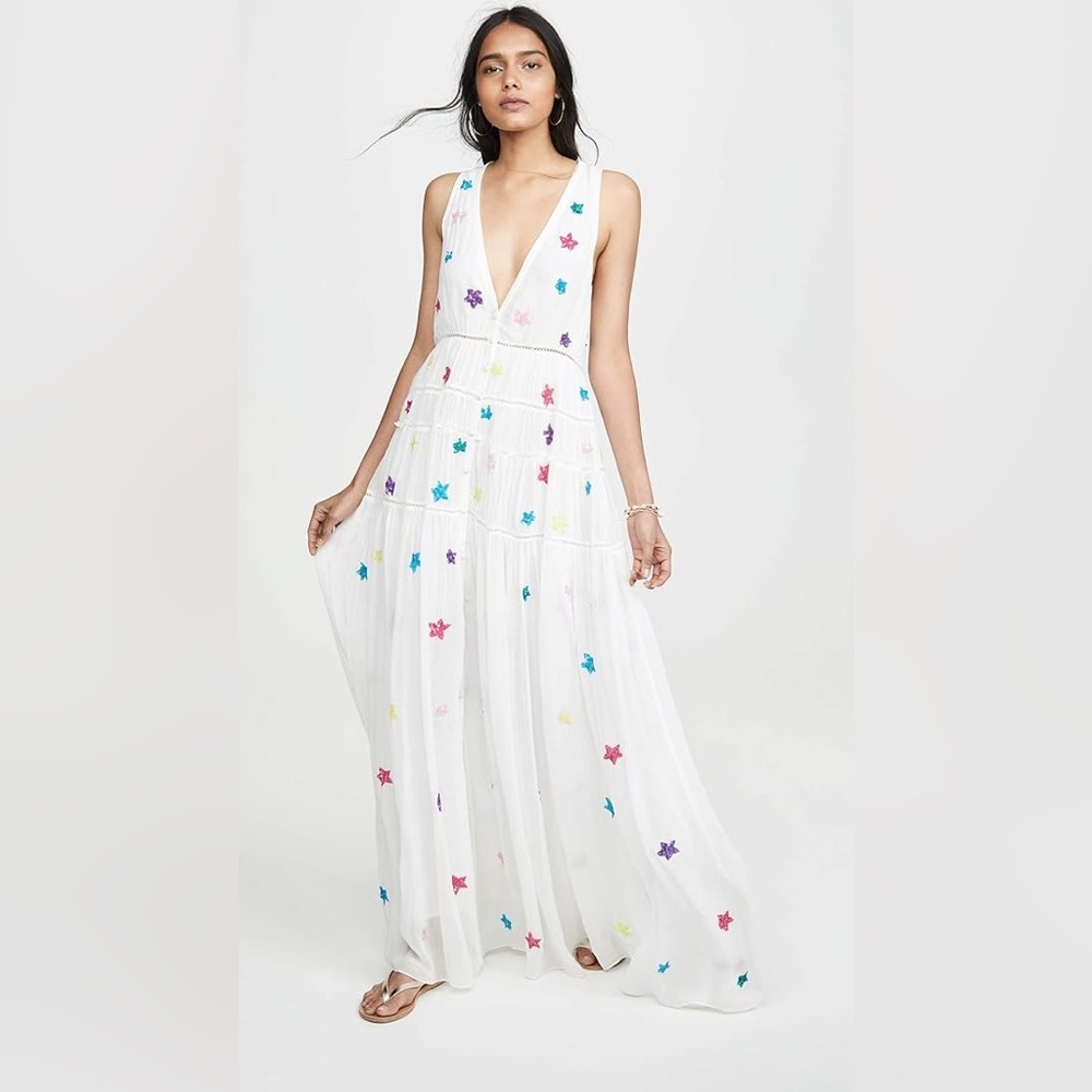 White Star Embroidered Maxi Dress